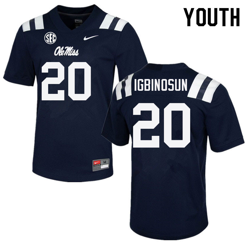 Davison Igbinosun Ole Miss Rebels NCAA Youth Navy #20 Stitched Limited College Football Jersey ZKN7258GB